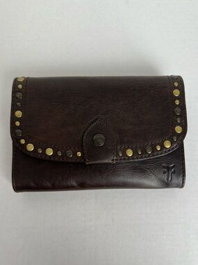 NWT Frye Melissa Studded Leather Wallet Crossbody Clutch Slate Brown $228